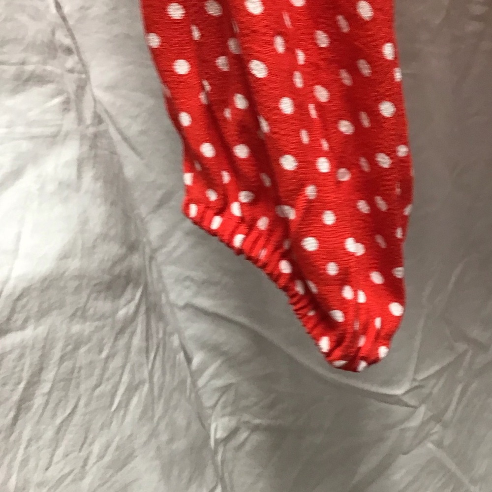 NWT Free People Red and White Polka Dot Fitted Blouse - Picture 9 of 14
